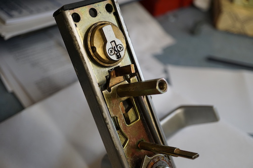 mortise lock being repaired