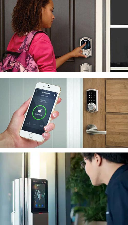 Three types of smart locks: keypad, wifi, and facial recognition.